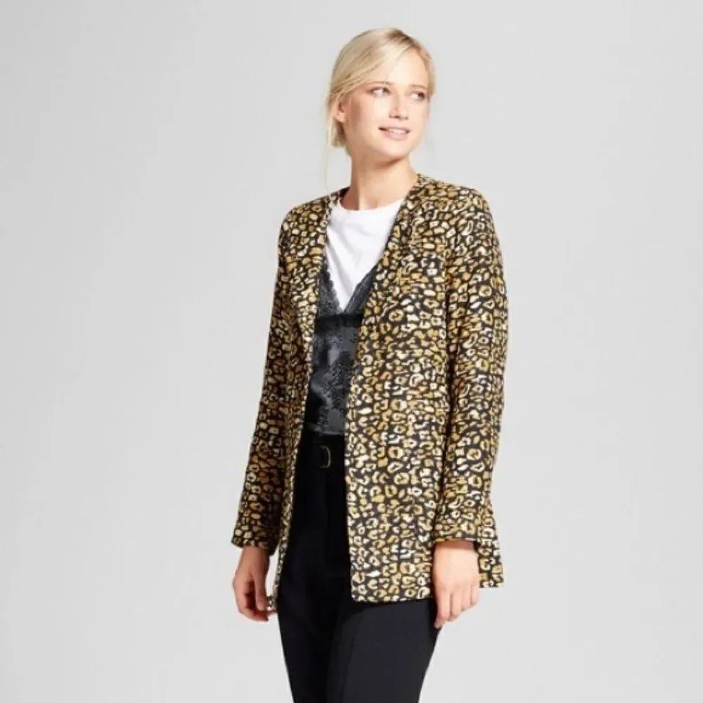 Who What Wear Black Gold Cheetah Leopard Print Blazer Jacket